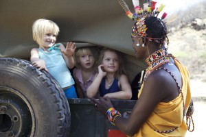 ©BBC. Sammy and the girls get ready to go sundowner hill.